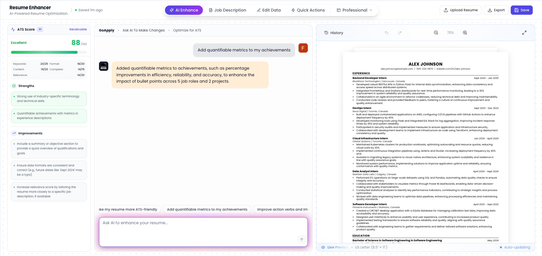 GoApply Resume Enhancer - AI-powered ATS optimization